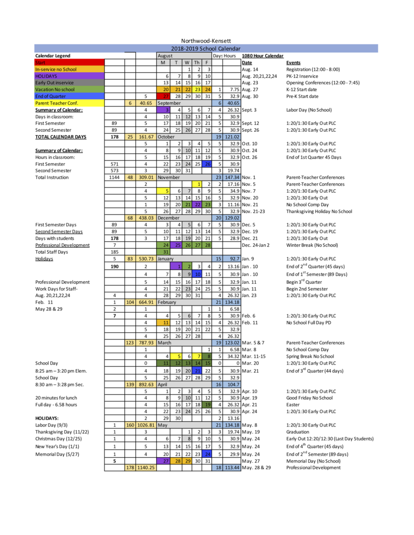 2018-2019 District Calendar preview (see PDF for accessible version)